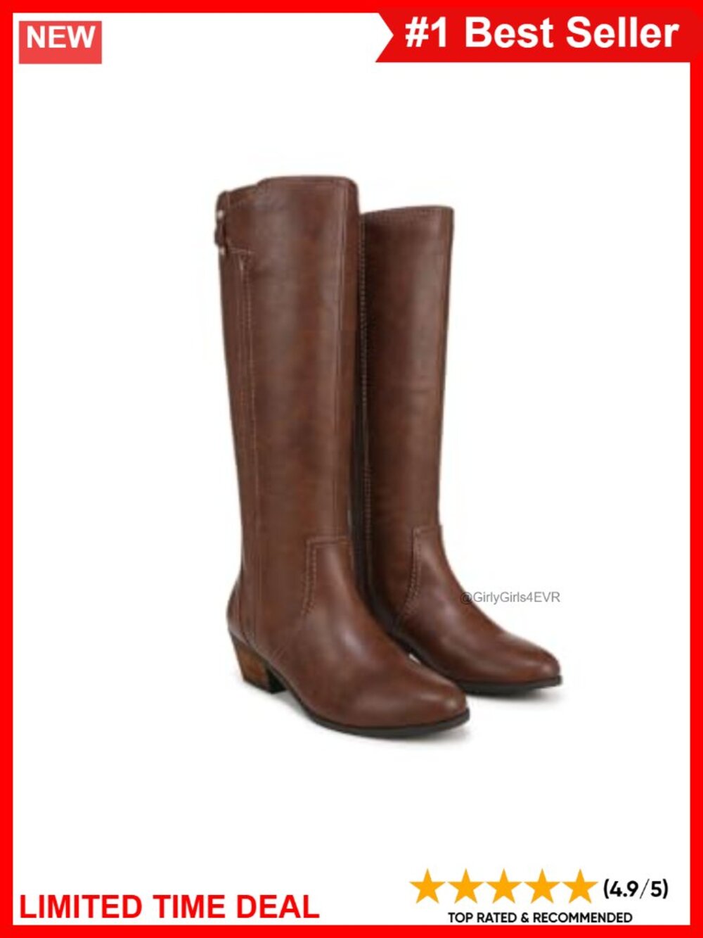 Womens Wide Calf Knee High Riding Boots Faux Leather Block Heel